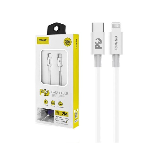 Cabo de Dados de Carregamento Rápido Foneng X31 Tipo C para Relâmpago PD 20 W 3A 1M Branco